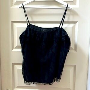 J. CREW Black Tulle & Velvet Ruffle Pleated Cami Blouse, size XL